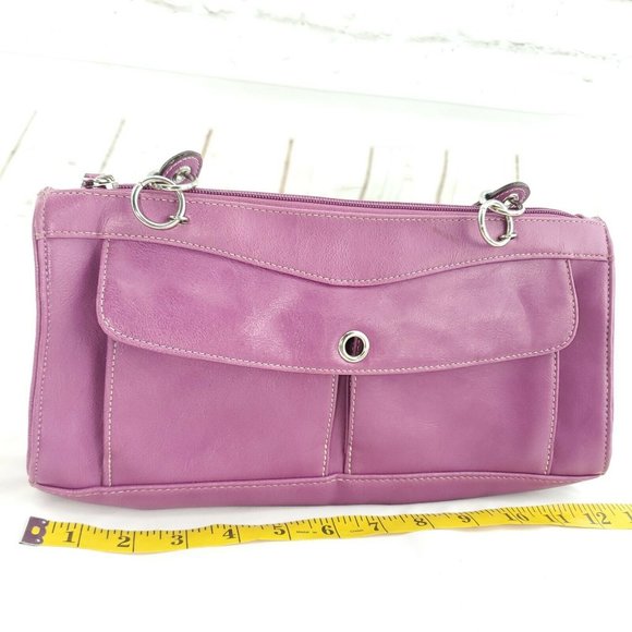 Barneys New York Womens Violet Leather Meadow Green Lining Shoulder Hand… - Picture 9 of 15